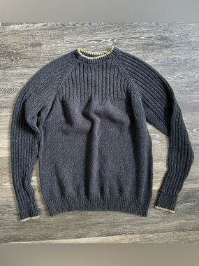 Columbia Men’s Grey Green Ribbed Knit Cotton Sweater Raglan Sleeve L Gorpcore